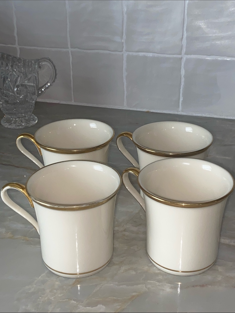 Lenox ETERNAL Ivory Bone China Mugs with Gold Trim - Set of 4